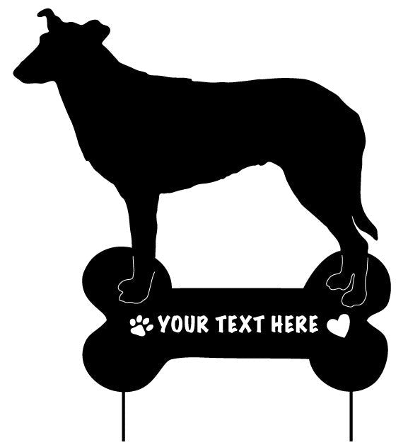 Smooth Collie garden stake or wall hanging silhouette with bone base by Rustica Ornamentals on Tampa Home & Garden Store
