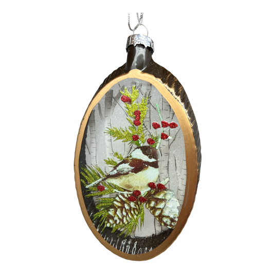 Glass Holiday Bird Design Ornament - Chickadee - Tampa Home & Garden Store