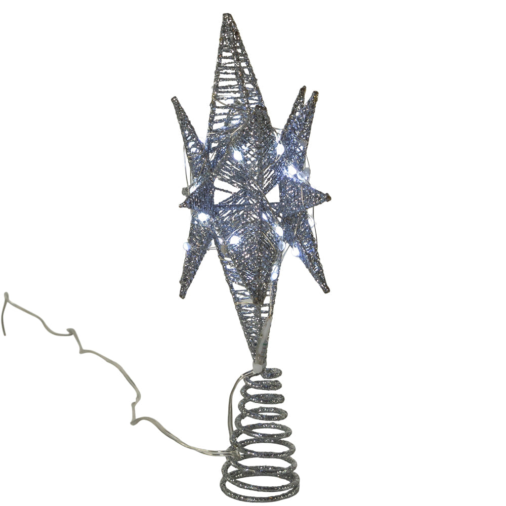 Twinkling Superbright LED Silver Starburst Treetopper by Country Christmas Loft on spiral base on Tampa Home & Garden Store
