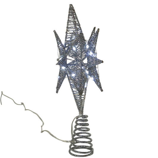 Twinkling Superbright LED Silver Starburst Treetopper by Country Christmas Loft on spiral base on Tampa Home & Garden Store