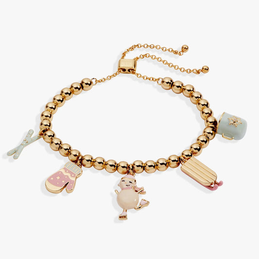 Winter Wonderland Multi Charm Bolo Bracelet, Alex and Ani gold beads with pastel enamel charms on Tampa Home & Garden Store