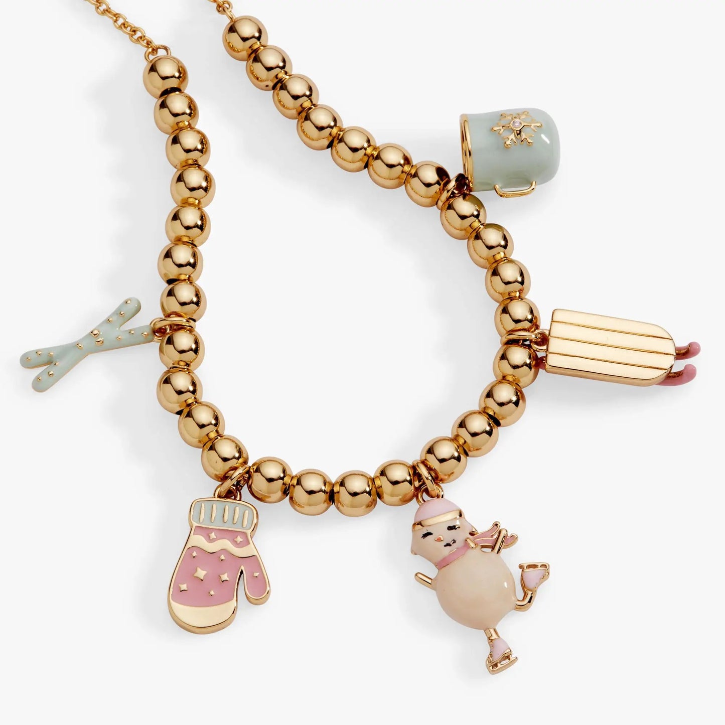 Winter Wonderland Multi Charm Bolo Bracelet, rose-gold beads with pastel enamel charms on Tampa Home & Garden Store