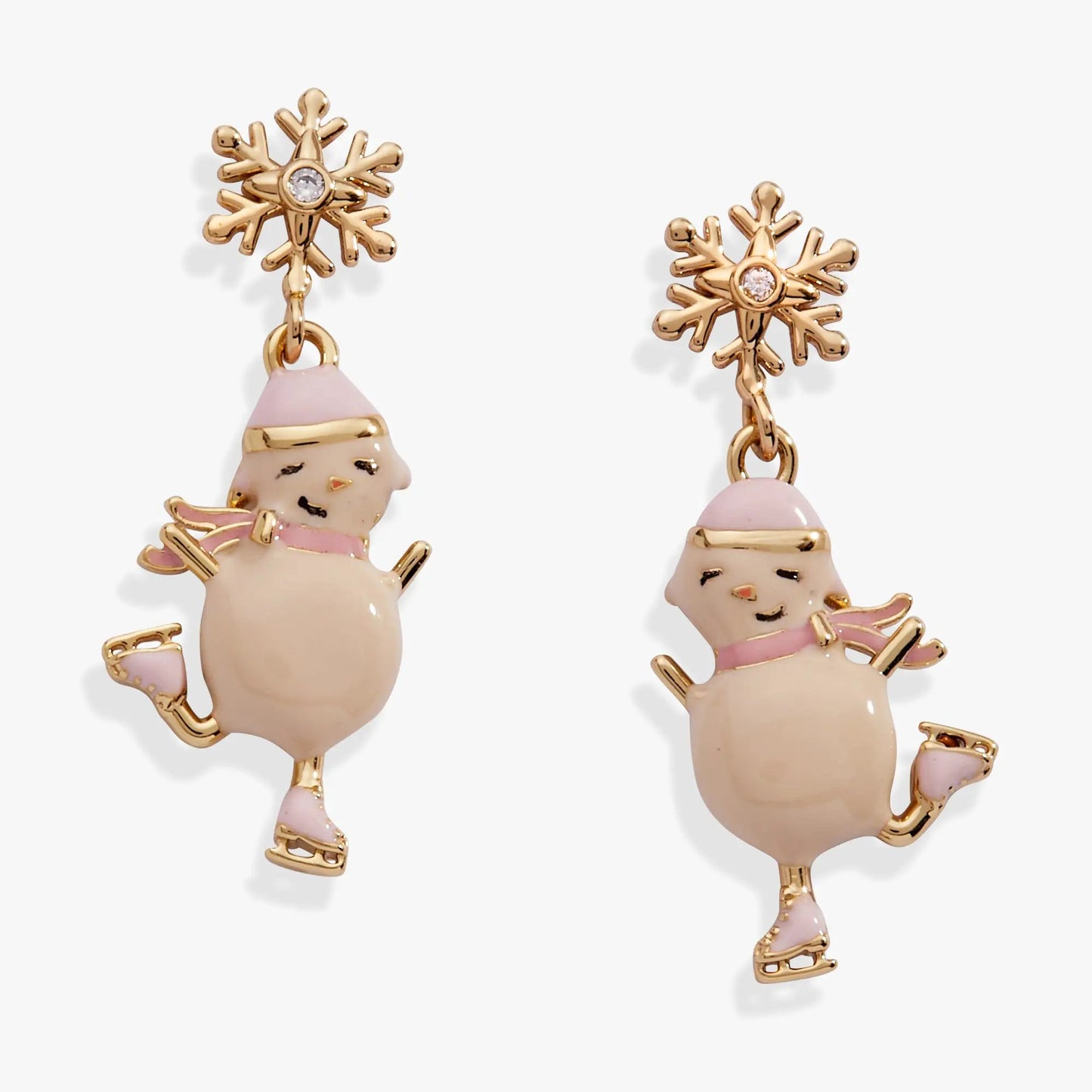 Winter Wonderland Snowman Drop Earrings Alex and Ani, gold-tone snowflake with pink snowman on Tampa Home & Garden Store