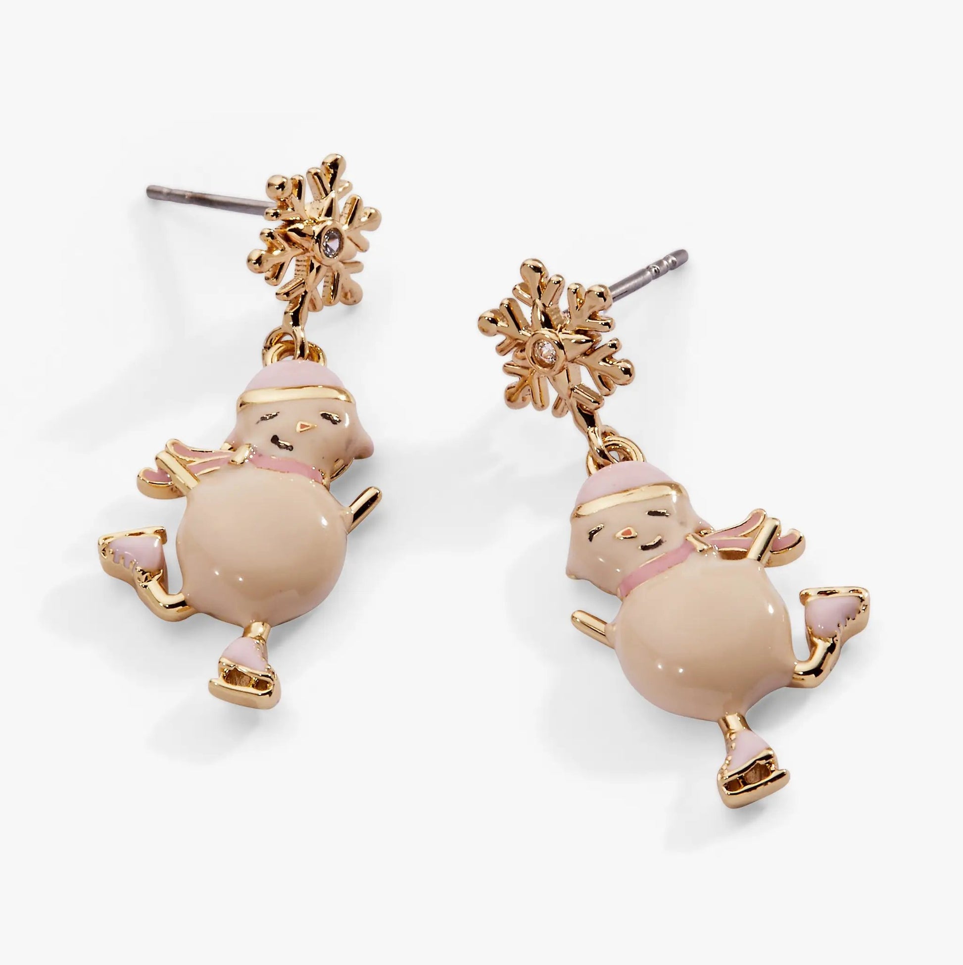 Winter Wonderland Snowman Drop Earrings Alex and Ani gold-tone snowflake studs with pink accents on Tampa Home & Garden Store