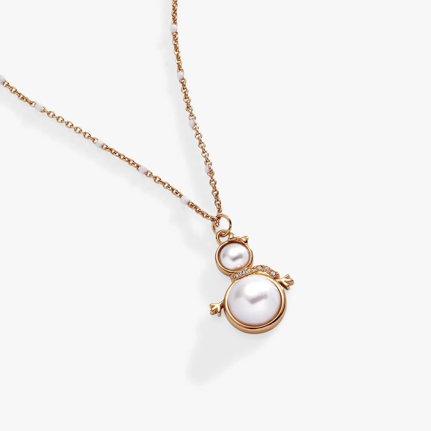 Snowwoman Necklace Alex and Ani, gold-tone chain with faux pearls and crystal snowman pendant on Tampa Home & Garden Store