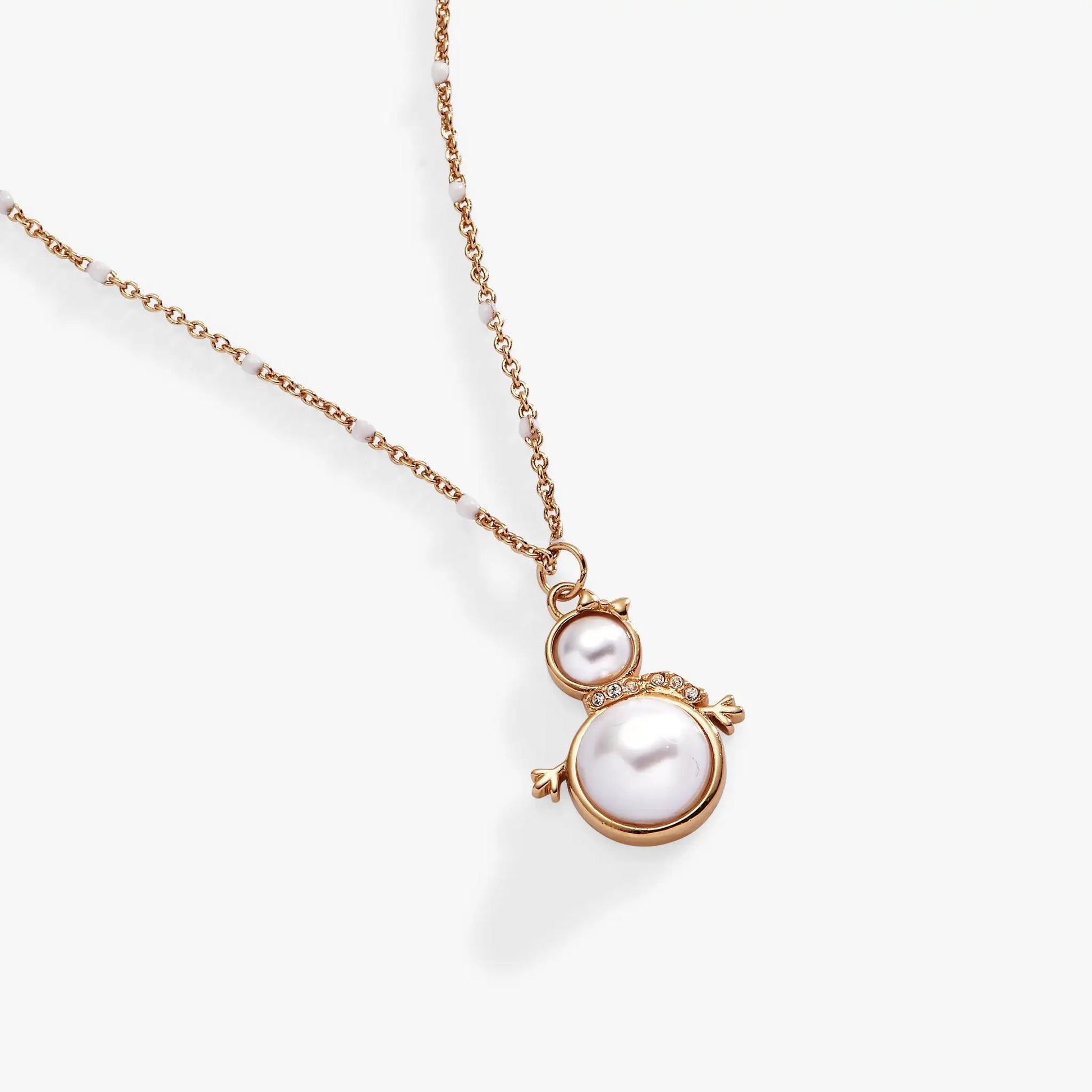 Snowwoman Necklace Alex and Ani, gold-tone chain with faux pearls and crystal snowman pendant on Tampa Home & Garden Store
