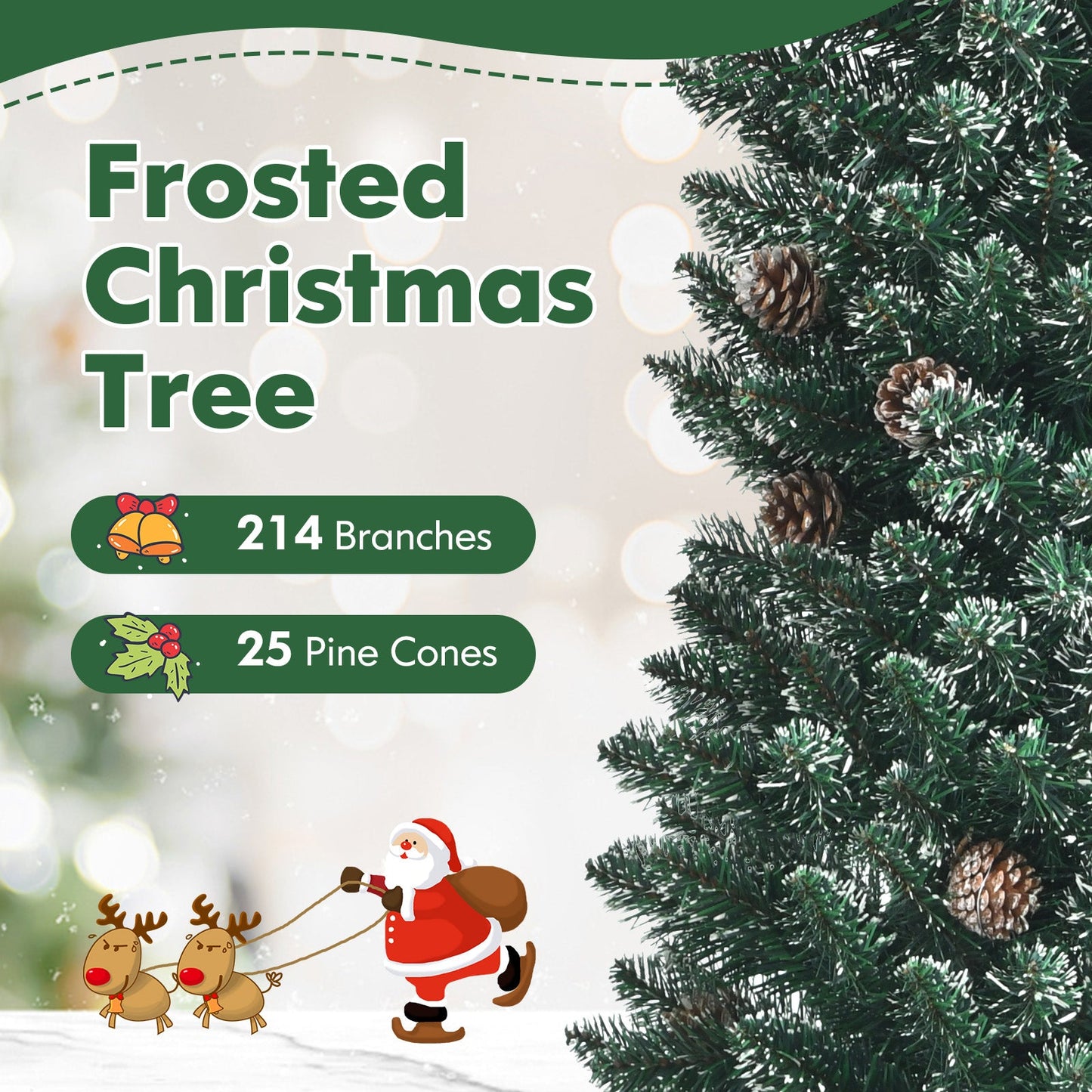 Snowy Pencil Christmas Tree Pine Cones DirectDeals frosted needles 214 branches 25 pine cones on Tampa Home & Garden Store