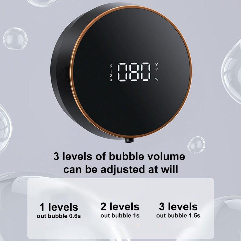 Stevvex ST50DE0920GGX wall-mounted soap dispenser, black round with copper trim and touchless display on Tampa Home & Garden Store