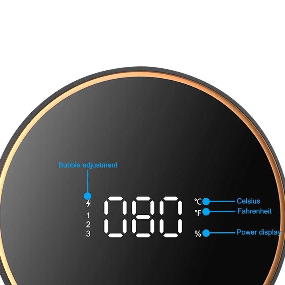Circular black display soap dispenser wall unit with orange rim and digital readout on Tampa Home & Garden Store