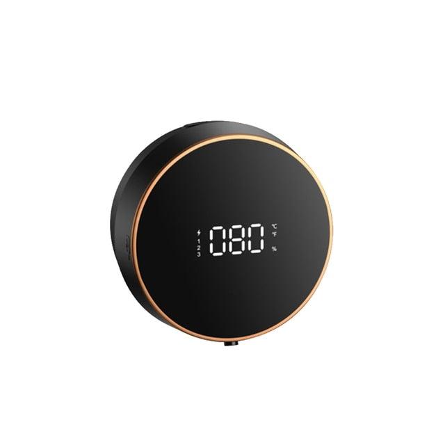 Stevvex circular wall-mounted soap dispenser black with copper ring USB charging and digital display on Tampa Home & Garden Store