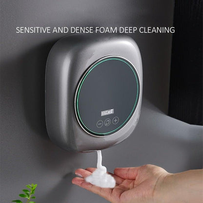 Stevvex silver wall-mounted infrared soap dispenser with digital display and green ring on Tampa Home & Garden Store