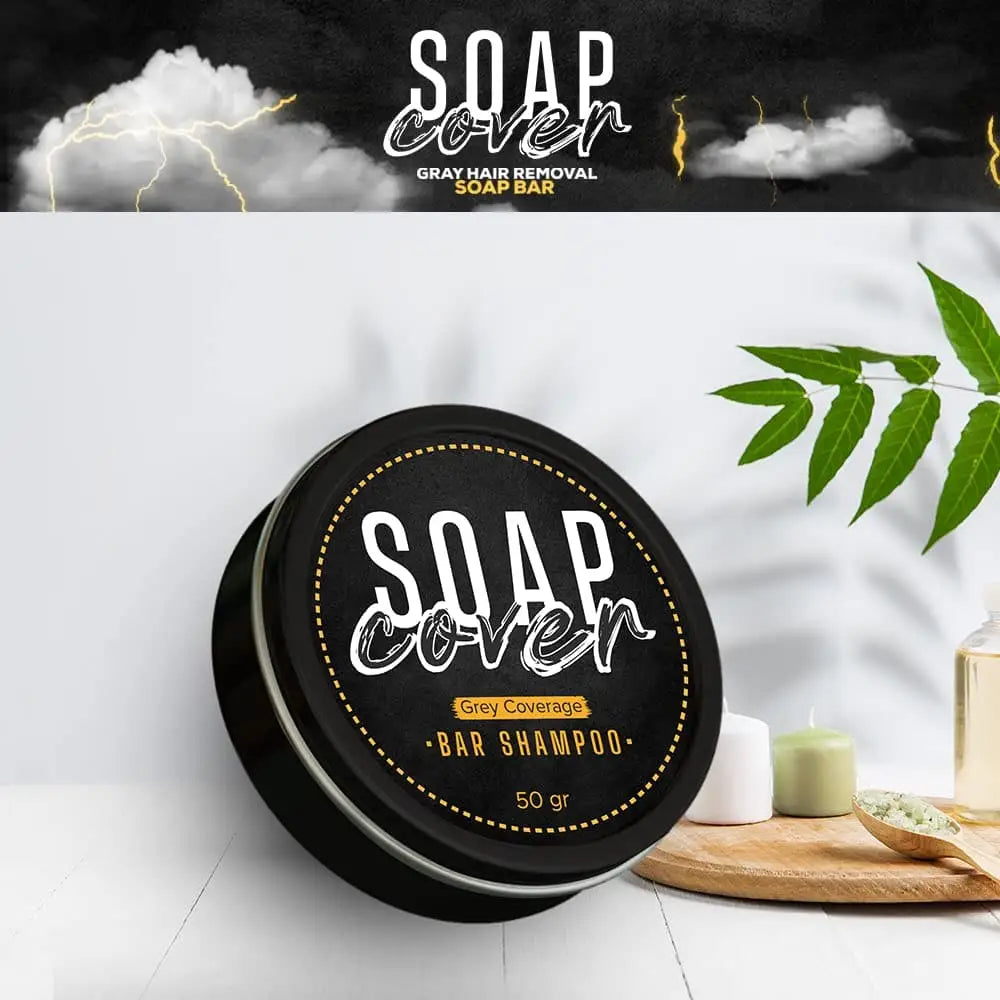 SoapCover gray hair coverage soap bar in round black tin with massager brush 50 gr on Tampa Home & Garden Store