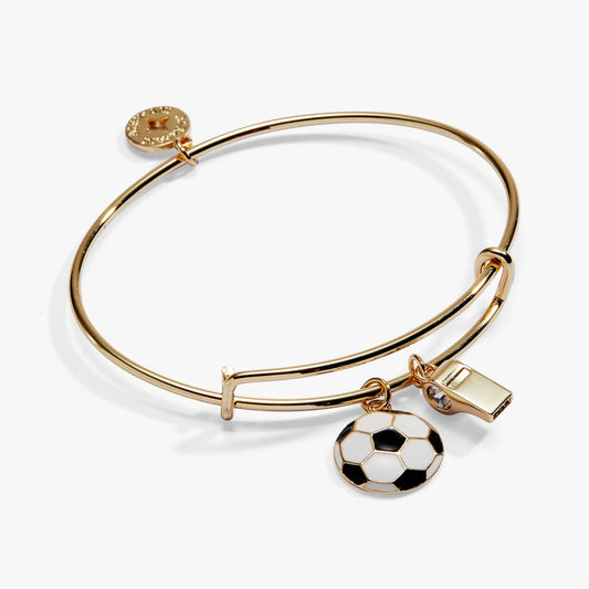Soccer & Whistle Charm Bangle gold-tone bracelet with ball and whistle charms ALEX AND ANI on Tampa Home & Garden Store