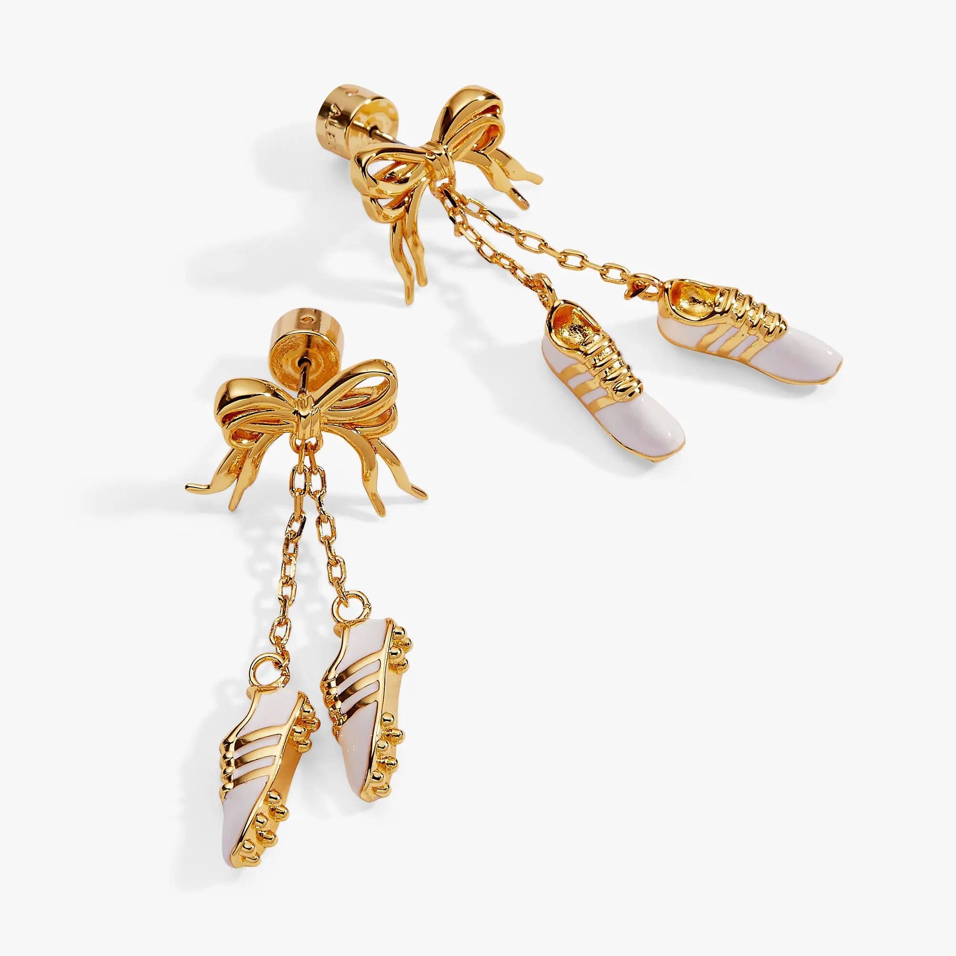 Soccer Cleats Earrings by Alex and Ani, gold-tone with white enamel accents and chain detail on Tampa Home & Garden Store