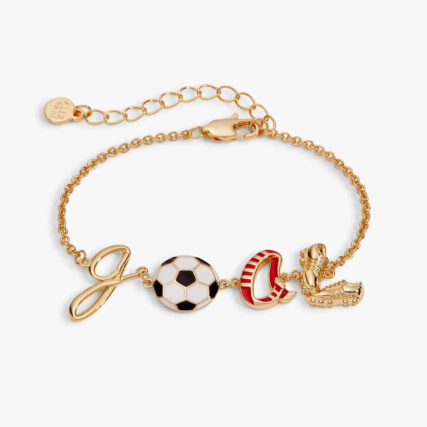 Soccer GOAL Linear Bracelet by ALEX AND ANI in gold-tone with soccer ball charm on Tampa Home & Garden Store