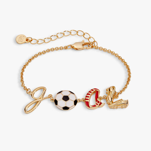 Soccer GOAL Linear Bracelet by ALEX AND ANI in gold-tone with soccer ball charm on Tampa Home & Garden Store