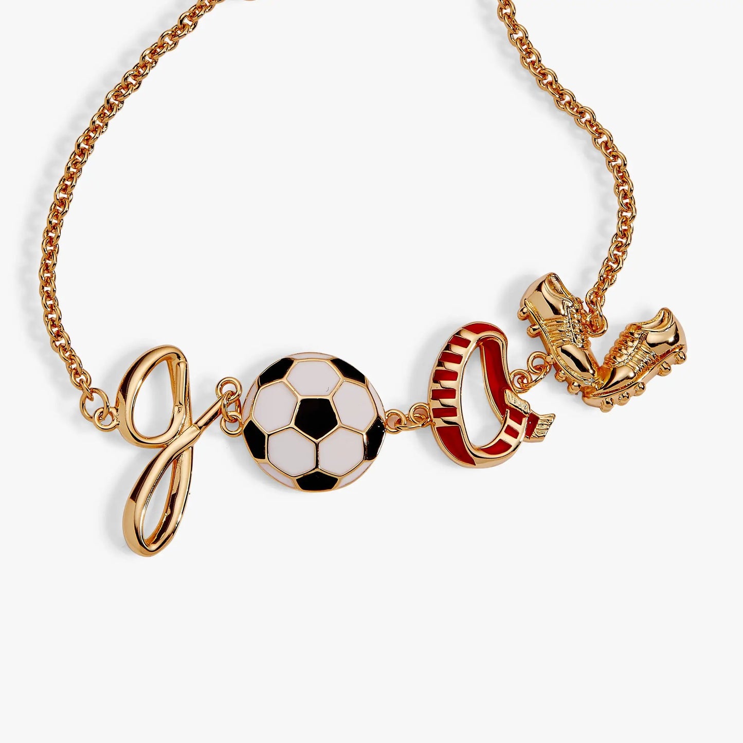 Soccer GOAL Linear Bracelet by ALEX AND ANI, gold-tone chain with soccer ball charm on Tampa Home & Garden Store