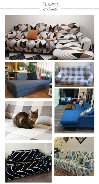 Stevvex sofa covers collage: geometric jacquard, blue plaid, gray check on Tampa Home & Garden Store
