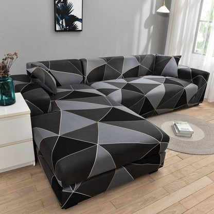 Sofa cover Geometric chaise slipcover with elastic bottom in black gray jacquard fabric on Tampa Home & Garden Store