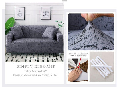 Sofa cover geometric jacquard gray with elastic bottom for L-shaped chaise lounge on Tampa Home & Garden Store
