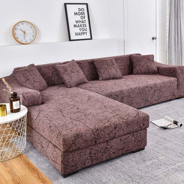 Sofa slipcover Geometric jacquard for L-shaped sectional with chaise brown elastic bottom on Tampa Home & Garden Store