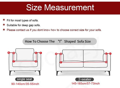 Stevvex sofa cover guide; single-seat and 2-seat measurements for L-shaped and standard sofas on Tampa Home & Garden Store