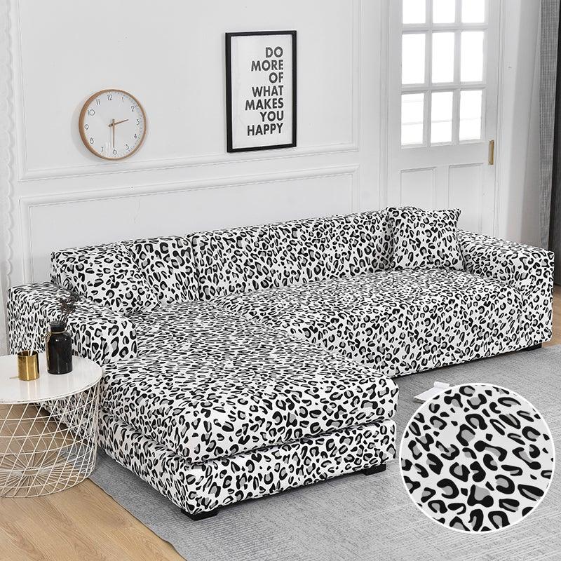 Leopard print sofa cover for L-shaped chaise lounge with elastic bottom for living room on Tampa Home & Garden Store