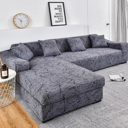 Geometric jacquard sofa cover for L-shaped sectional with chaise, elastic bottom, grey couch on Tampa Home & Garden Store