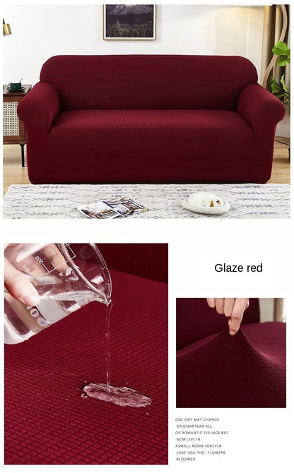 Stevvex waterproof sofa cover in glaze red, waffle, stretch jacquard, leakproof for kids on Tampa Home & Garden Store
