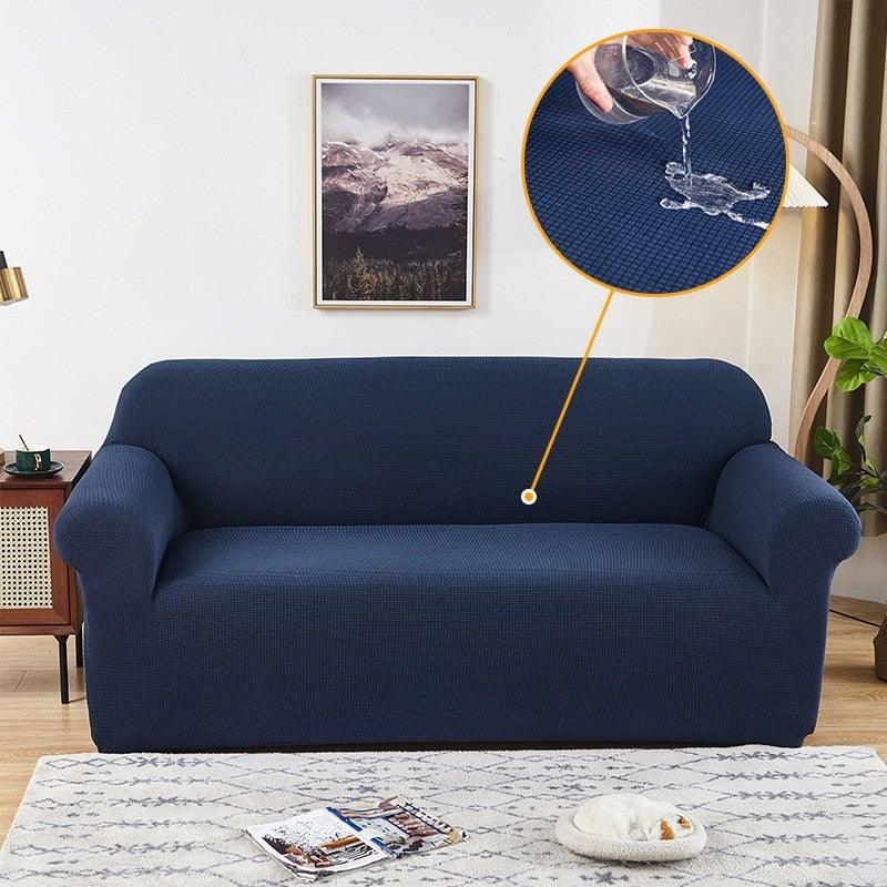 Sofa cover Stevvex waterproof waffle knit navy blue stretch slipcover on Tampa Home & Garden Store
