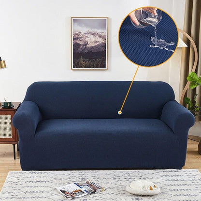 Sofa cover Stevvex waterproof waffle knit navy blue stretch slipcover on Tampa Home & Garden Store