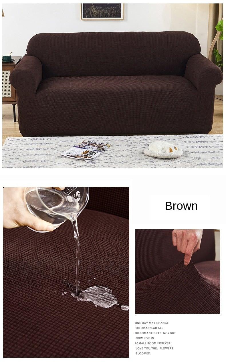 Waterproof waffle sofa cover brown; fabric close-up on Tampa Home & Garden Store