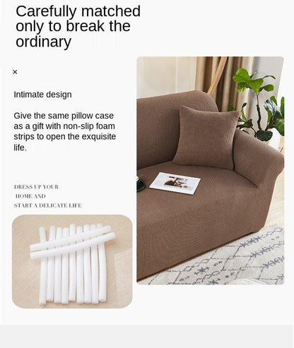 Sofa cover waterproof waffle slipcover in brown on a cushioned sofa with a coordinating pillow on Tampa Home & Garden Store