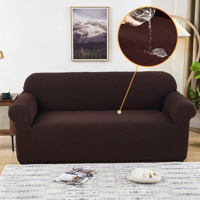 Sofa cover Stevvex waterproof waffle, dark brown stretch jacquard slipcover for couch on Tampa Home & Garden Store