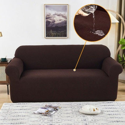 Sofa cover Stevvex waterproof waffle, dark brown stretch jacquard slipcover for couch on Tampa Home & Garden Store
