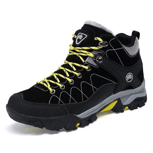 Stevvex ST85SH8890ZNL black winter boots with yellow laces, fur lining, rugged outsole on Tampa Home & Garden Store