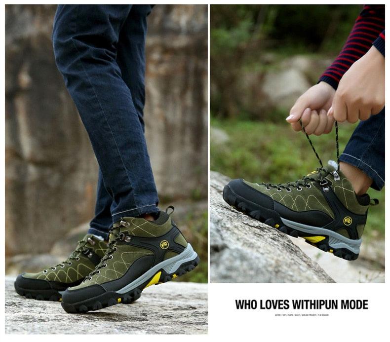 Stevvex hiking boots olive green pair with black toe cap and rugged outsole on Tampa Home & Garden Store
Stevvex hiking boots laced up olive green upper with black toe cap and rugged sole on Tampa Home & Garden Store