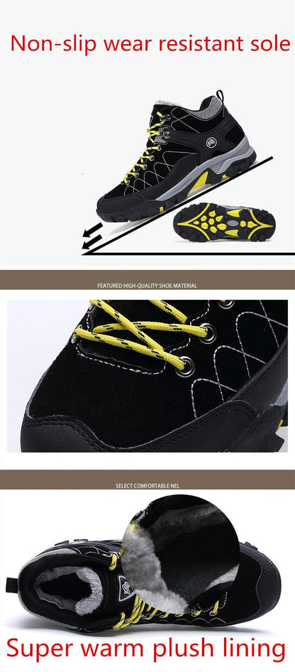 Stevvex black winter boot with warm fur lining, rugged non-slip rubber sole, yellow laces on Tampa Home & Garden Store