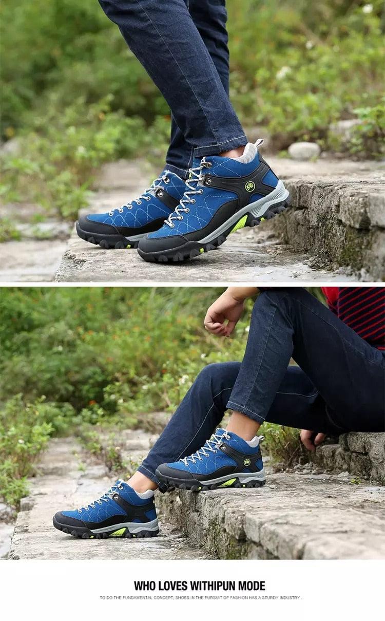 Stevvex blue winter hiking boots with fur lining, rugged non-slip outsole on Tampa Home & Garden Store