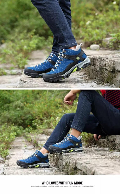Stevvex blue winter hiking boots with fur lining, rugged non-slip outsole on Tampa Home & Garden Store
