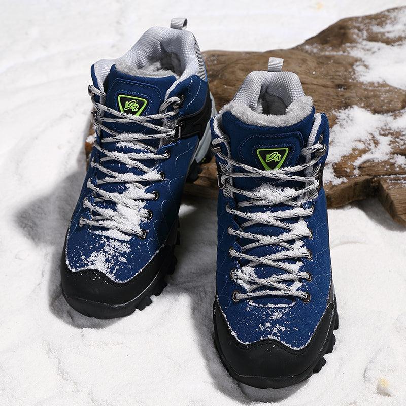 Stevvex blue winter boots fur-lined, lace-up ankle boots, warm non-slip rubber outsole pair on Tampa Home & Garden Store