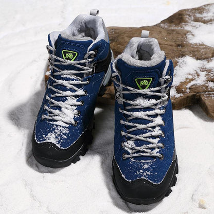 Stevvex blue winter boots fur-lined, lace-up ankle boots, warm non-slip rubber outsole pair on Tampa Home & Garden Store