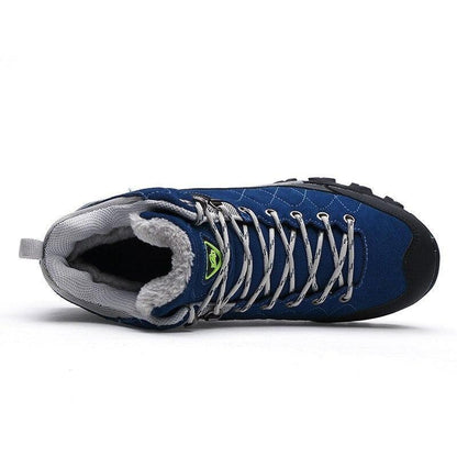 Stevvex blue fur-lined winter boots with lace-up design and rugged rubber outsole on Tampa Home & Garden Store