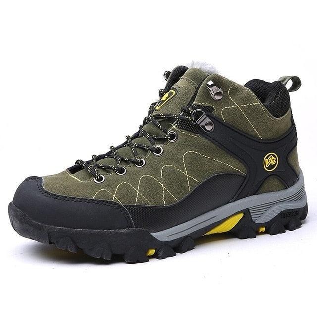 Stevvex winter hiking boot olive green with black toe cap, fur lining, rugged outsole on Tampa Home & Garden Store