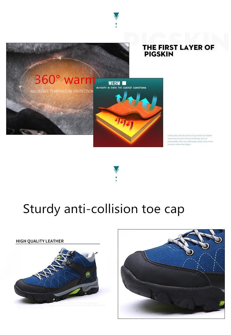 Stevvex blue hiking boots with black toe cap, lace-up, rugged outsole with lime accents on Tampa Home & Garden Store