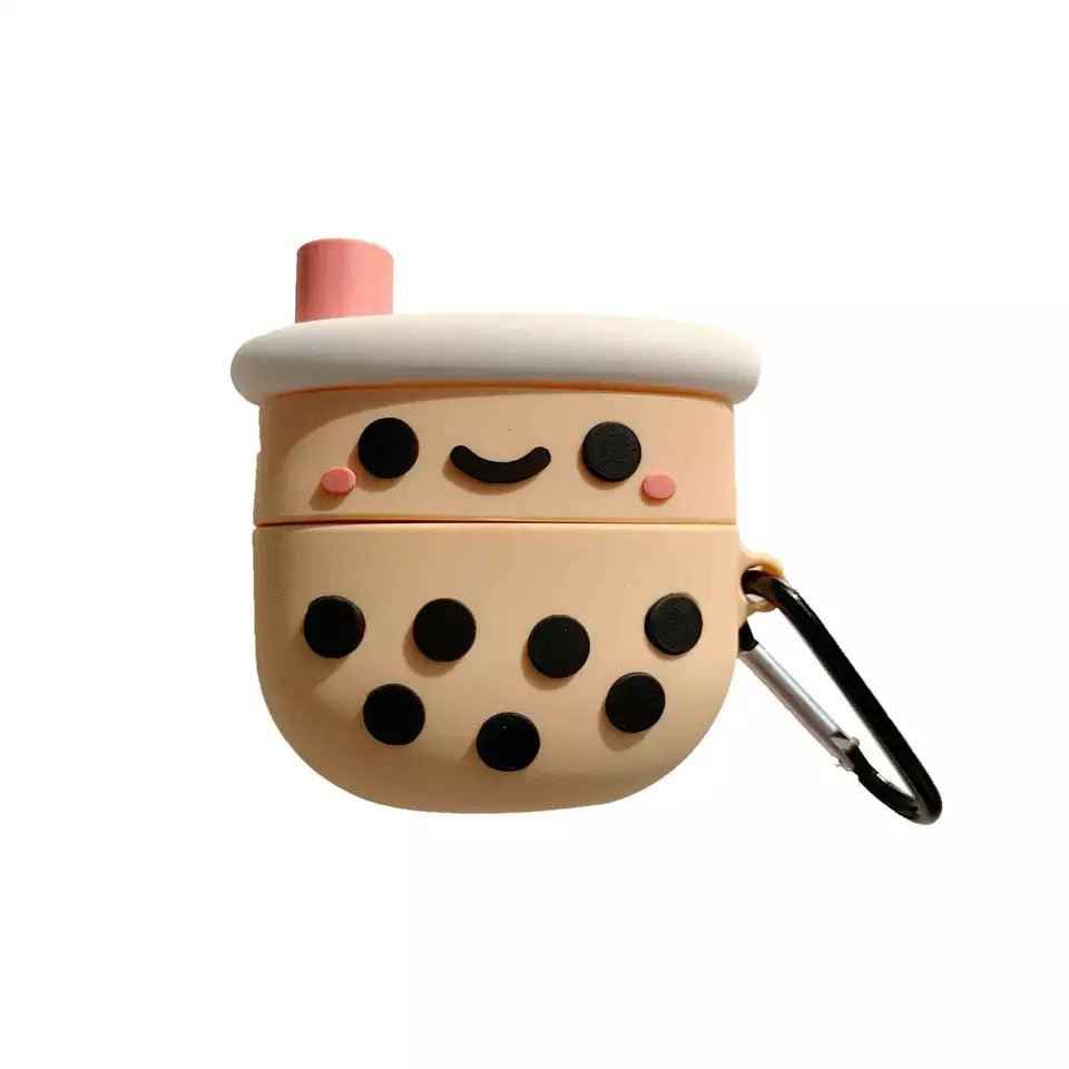 Shaketea Soft Boba Tea AirPods Case with keyring, beige cup design featuring black tapioca pearls on Tampa Home & Garden Store
