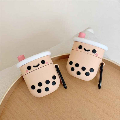 Boba AirPods Case set of 2 with keyring, cups with pink straw and black pearls Shaketea on Tampa Home & Garden Store
