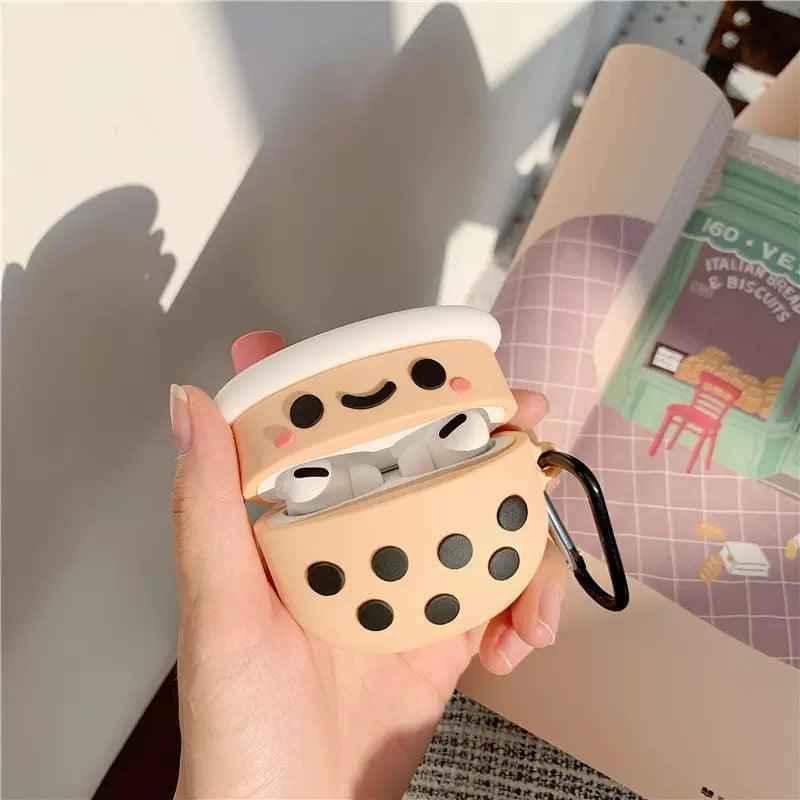 Soft Boba Tea AirPods Case by Shaketea for AirPods 1–Pro with Keyring, cup with black pearls on Tampa Home & Garden Store