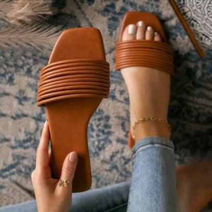 Soft Leather Slippers for Women Open Toe Sandals