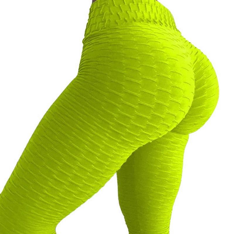 Stevvex neon yellow textured push up leggings, high waist workout tights for women on Tampa Home & Garden Store